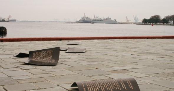 Paper statue memorial on the Norfolk harbor